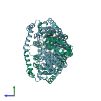 PDB entry 1kar coloured by chain, side view.