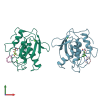PDB entry 1kbc coloured by chain, front view.