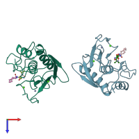 PDB entry 1kbc coloured by chain, top view.