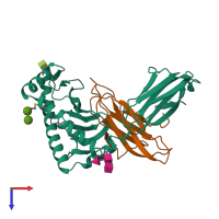 PDB entry 1kbg coloured by chain, top view.