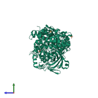 PDB entry 1kbl coloured by chain, side view.