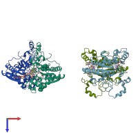 PDB entry 1kbo coloured by chain, top view.