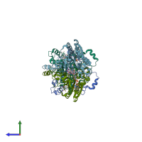 PDB entry 1kbq coloured by chain, side view.