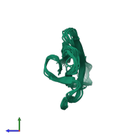 PDB entry 1kbt coloured by chain, ensemble of 12 models, side view.