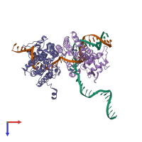 PDB entry 1kbu coloured by chain, top view.