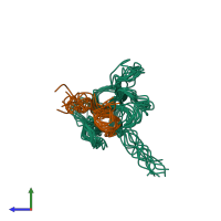 PDB entry 1kc4 coloured by chain, ensemble of 10 models, side view.
