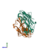 PDB entry 1kc5 coloured by chain, side view.