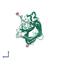 PDB entry 1kcc coloured by chain, side view.