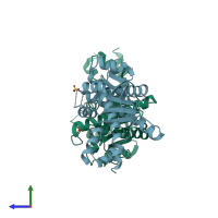 PDB entry 1kcf coloured by chain, side view.