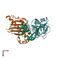 PDB entry 1kcg coloured by chain, top view.