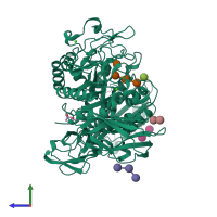 PDB entry 1kcl coloured by chain, side view.