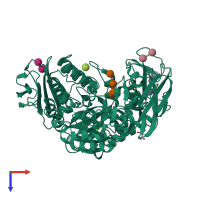 PDB entry 1kcl coloured by chain, top view.