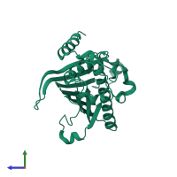 PDB entry 1kcm coloured by chain, side view.