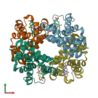PDB entry 1kd2 coloured by chain, front view.