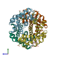 PDB entry 1kd2 coloured by chain, side view.