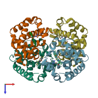 PDB entry 1kd2 coloured by chain, top view.