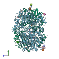 PDB entry 1kdg coloured by chain, side view.