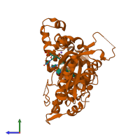 PDB entry 1kdh coloured by chain, side view.