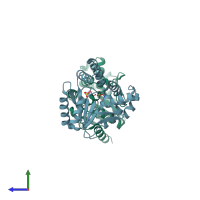 PDB entry 1kdp coloured by chain, side view.