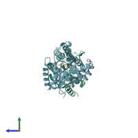 PDB entry 1kdt coloured by chain, side view.