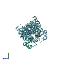 PDB entry 1ke3 coloured by chain, side view.