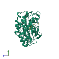 PDB entry 1ke8 coloured by chain, side view.