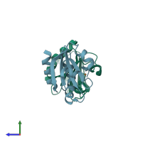 PDB entry 1keb coloured by chain, side view.