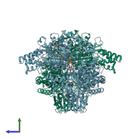 PDB 1kek coloured by chain and viewed from the side.