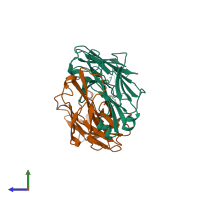 PDB entry 1kel coloured by chain, side view.