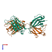 PDB entry 1kel coloured by chain, top view.