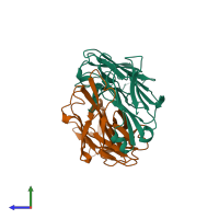 PDB entry 1kem coloured by chain, side view.