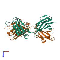 PDB entry 1kem coloured by chain, top view.