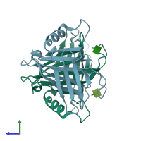 PDB entry 1keo coloured by chain, side view.