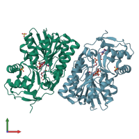 PDB entry 1kep coloured by chain, front view.