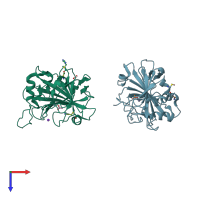 PDB entry 1keq coloured by chain, top view.