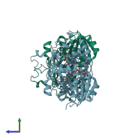 PDB entry 1ket coloured by chain, side view.