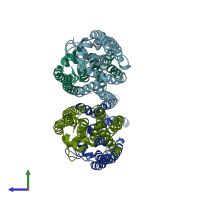 PDB entry 1key coloured by chain, side view.