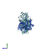 PDB entry 1kez coloured by chain, side view.