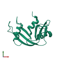 PDB entry 1kf5 coloured by chain, front view.