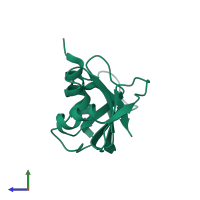 PDB entry 1kf5 coloured by chain, side view.