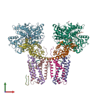 PDB entry 1kf6 coloured by chain, front view.