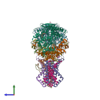 PDB entry 1kf6 coloured by chain, side view.