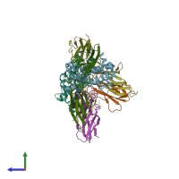 PDB entry 1kf9 coloured by chain, side view.