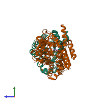 PDB entry 1kfb coloured by chain, side view.