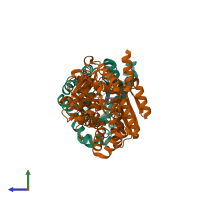 PDB entry 1kfc coloured by chain, side view.