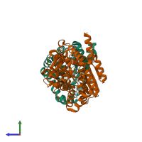 PDB entry 1kfe coloured by chain, side view.