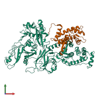 PDB entry 1kfu coloured by chain, front view.