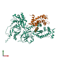 PDB entry 1kfx coloured by chain, front view.