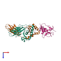 PDB entry 1kg0 coloured by chain, top view.