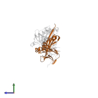 HLA class II histocompatibility antigen, DRB1 beta chain in PDB entry 1kg0, assembly 1, side view.
